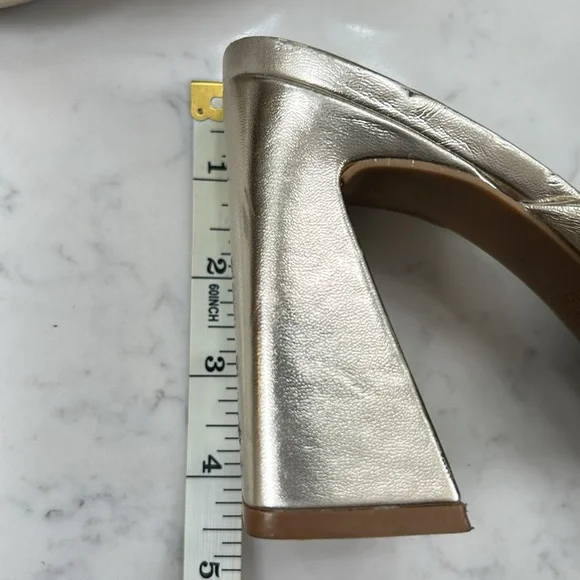 NORDSTROM OPEN EDIT Saydee Gold Block Heel Sandal Size 7 - Picture 6 of 7